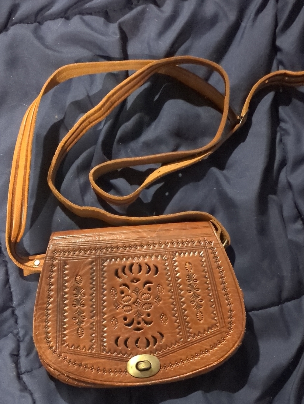 Moroccan Handmade Camel Leather Crossbody Bag.